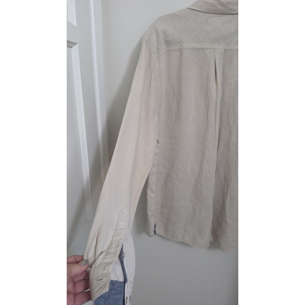 Carbon2Cobalt Shirt Mens Large 100% Linen Beige Long Sleeve Coastal Button Front - Picture 5 of 9
